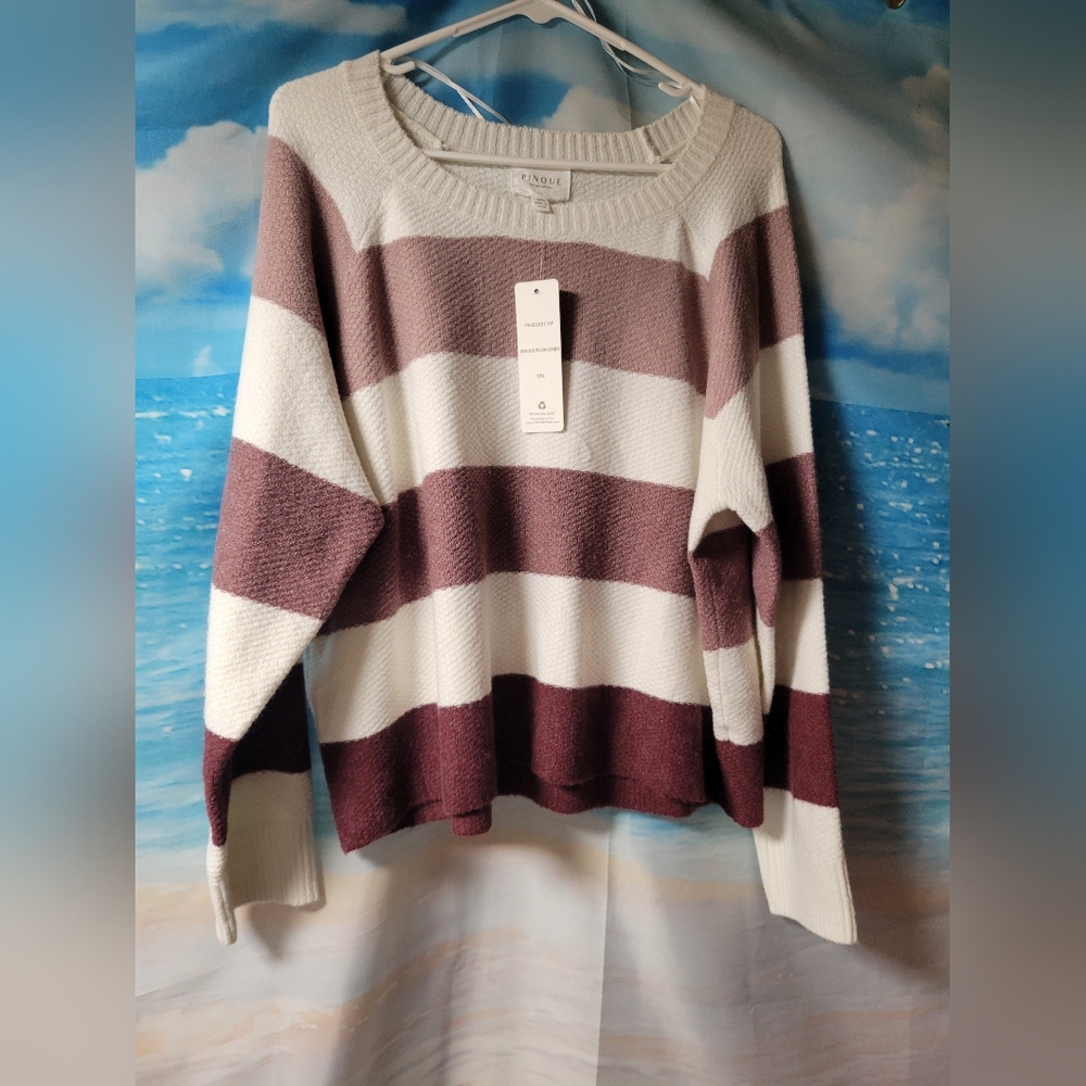 Pinque NWT Mauve Plum Combo Striped Sweater Size XXL